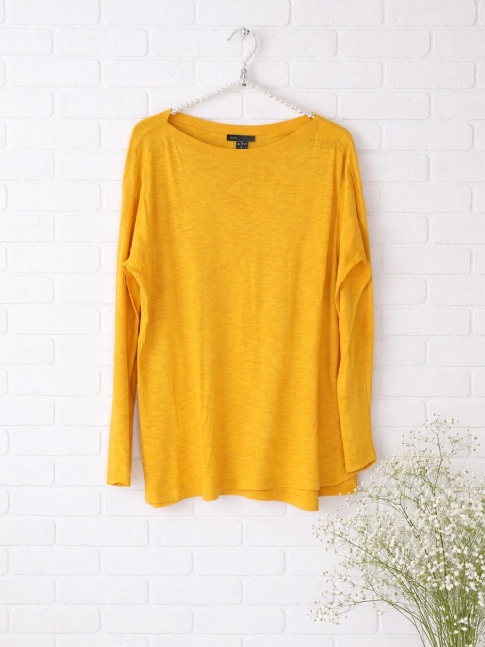 Vince Yellow Boatneck Long Sleeve Cotton Sweater Size S